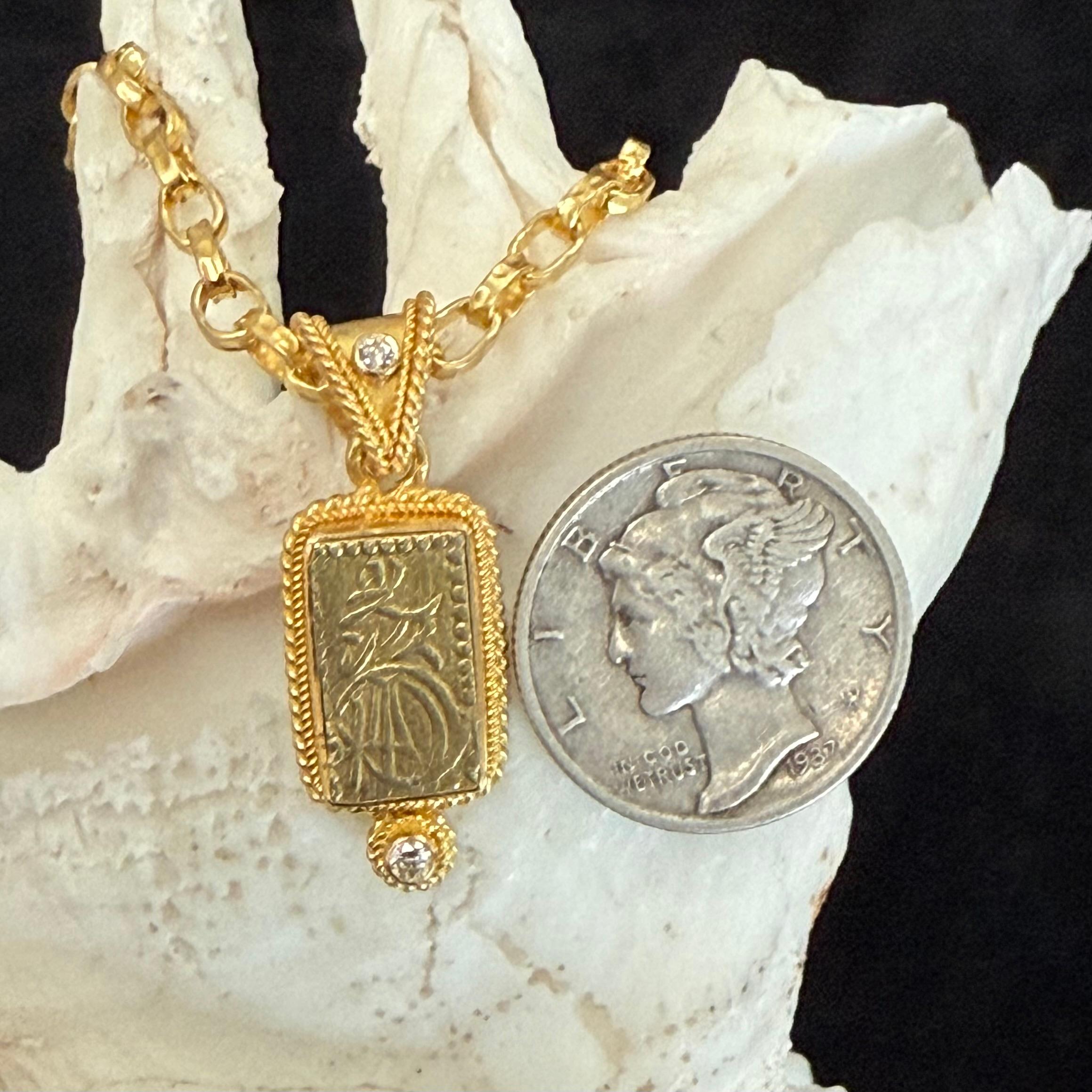 Giappone feudale, moneta d'oro dei samurai con diamanti, ciondolo in oro 18 carati in vendita 4