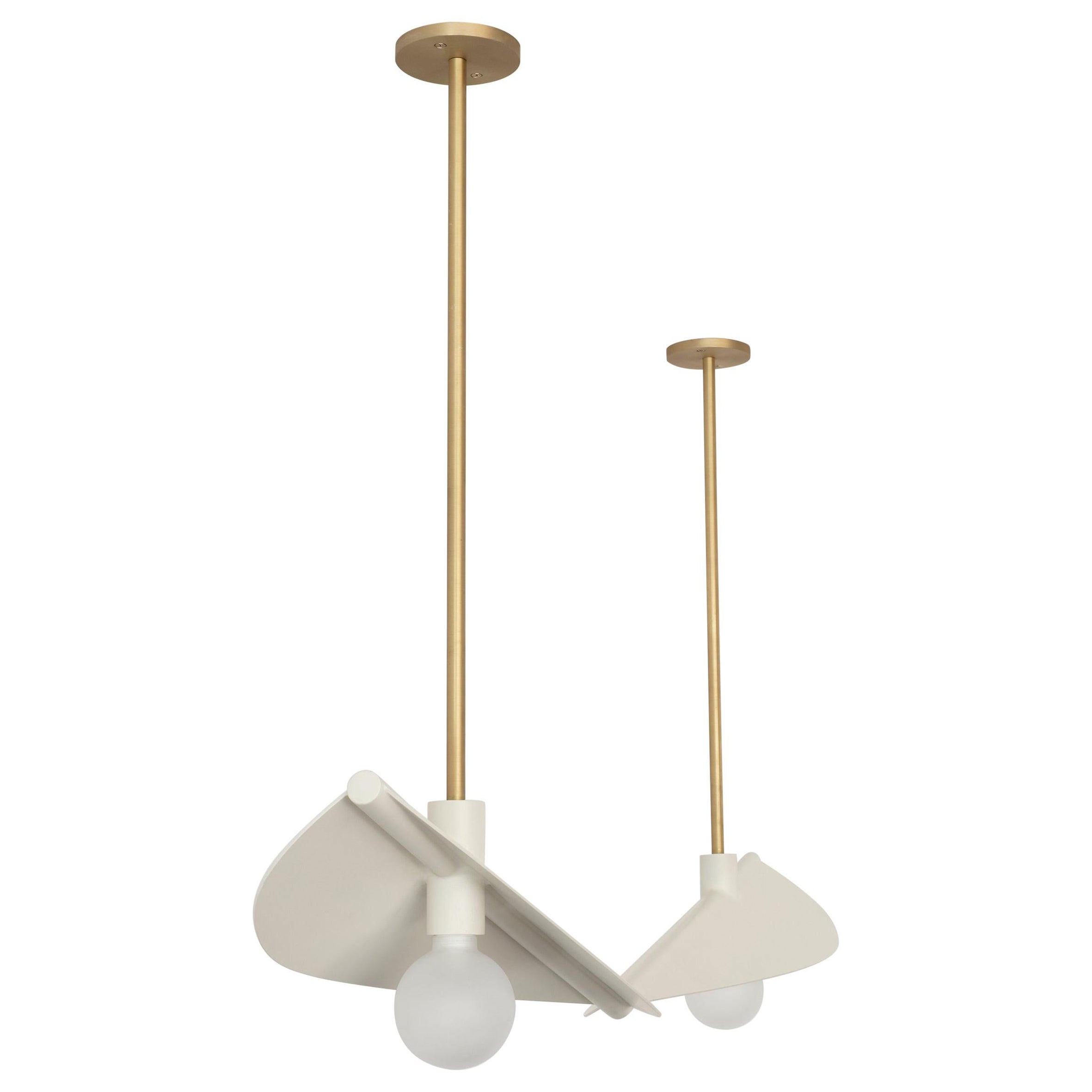 Handcrafted White Steel & Brass Feuillage Duo Ceiling Mounted Light, Carla Baz