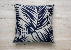Hermes Pillow Feuillage Vague in Navy, Striped Backing