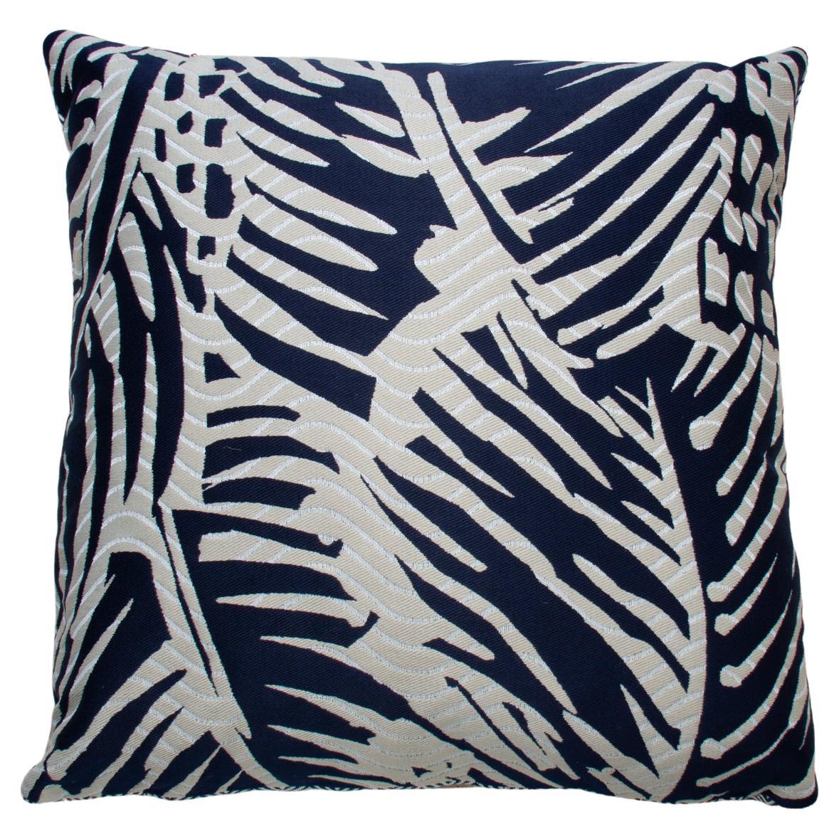 Hermes Pillow Feuillage Vague in Navy, Striped Backing