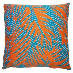 Hermes Pillow Feuillage Vague in Orange, Navy Backing