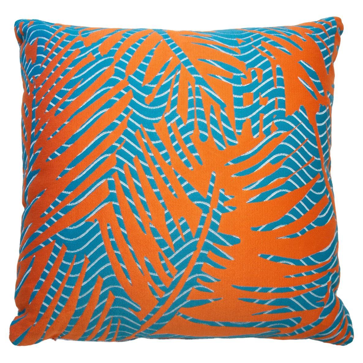 Hermes Pillow Feuillage Vague in Orange, Navy Backing For Sale
