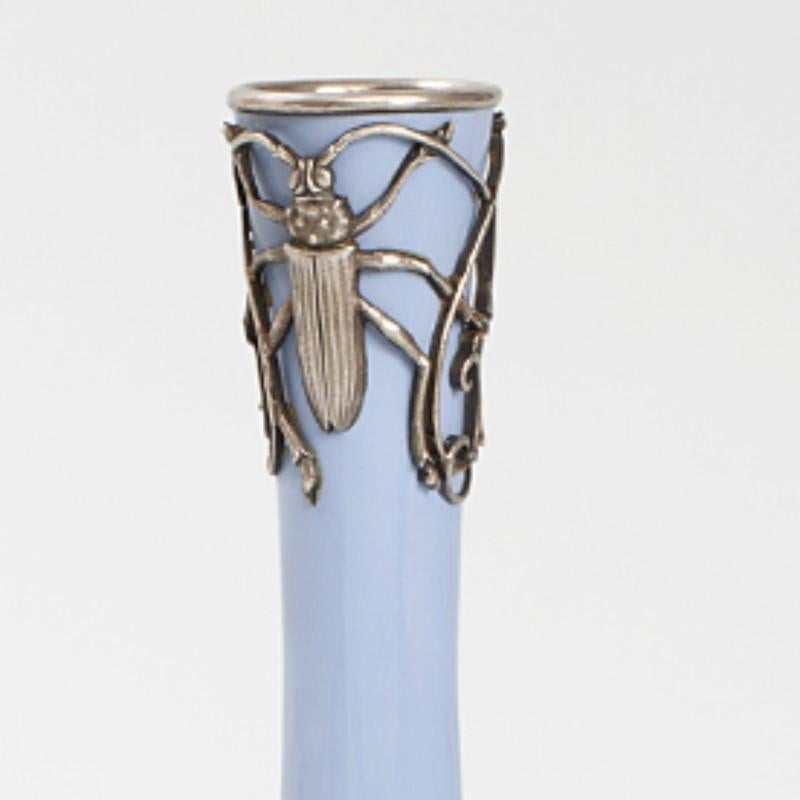 Jugendstil-Vase aus Silber und Emaille von Feuillatre (Art nouveau) im Angebot