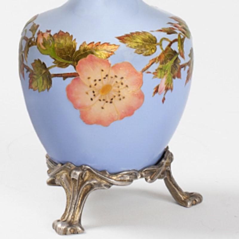 Jugendstil-Vase aus Silber und Emaille von Feuillatre (Französisch) im Angebot