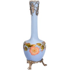 Antique Feuillatre Art Nouveau Silver and Enamel Vase