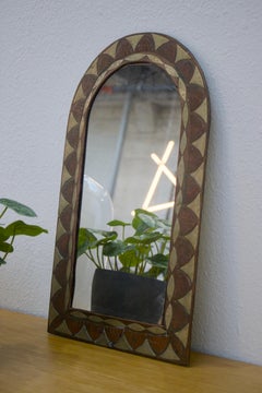 Feuille gewölbter Spiegel aus Messing und Kupfer