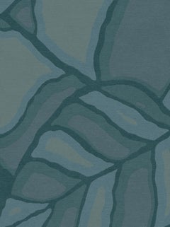 Feuilles Custom Made Hand Knotted Teal Blue Wool Rug by Allegra Hicks