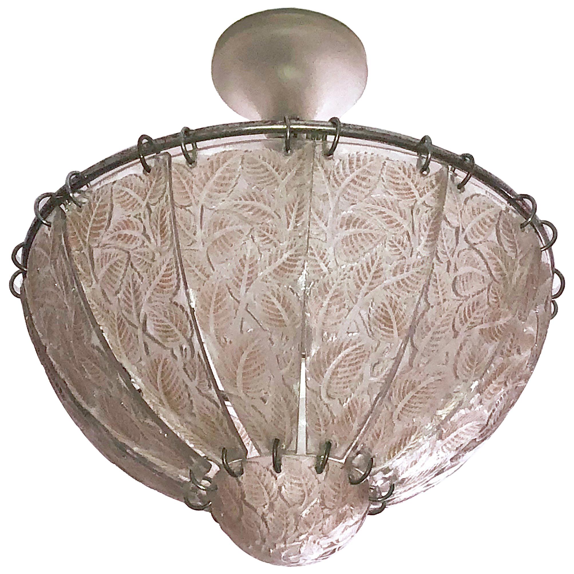 Feuilles de Charme Glass Ceiling Fixture by René Lalique, France 1920s For Sale