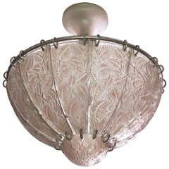 Antique Feuilles de Charme Glass Ceiling Fixture by René Lalique, France 1920s