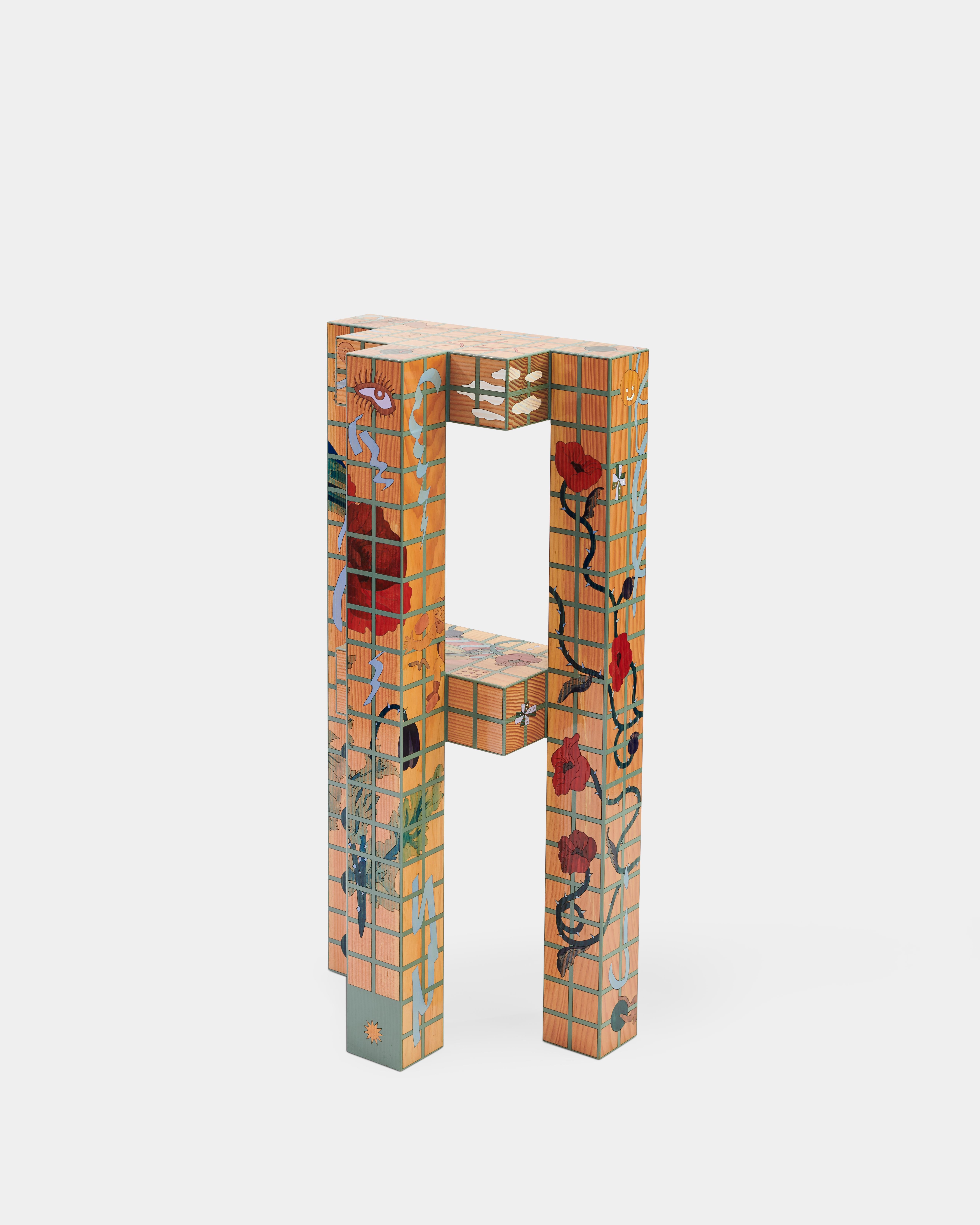 MATERIALS: 
Douglas Pine, pigments, wood glue, clear coat. 

ABOUT 'FEVER DREAMS' COLLECTION: 
Fever dreams is a collection of solid douglas wood furniture. It will show a psychedelic array of seemingly random graphical components woven into the