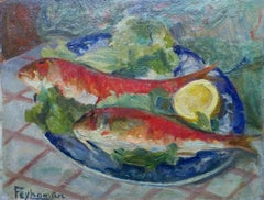 Feyhaman Duran 20th CENTURY Turkish Interest OIL PAINTING Still Life Of Fish