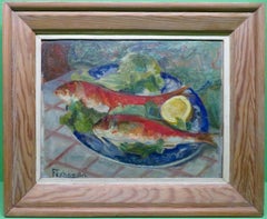 Feyhaman Duran 20th CENTURY Turkish Interest OIL PAINTING Still Life Of Fish