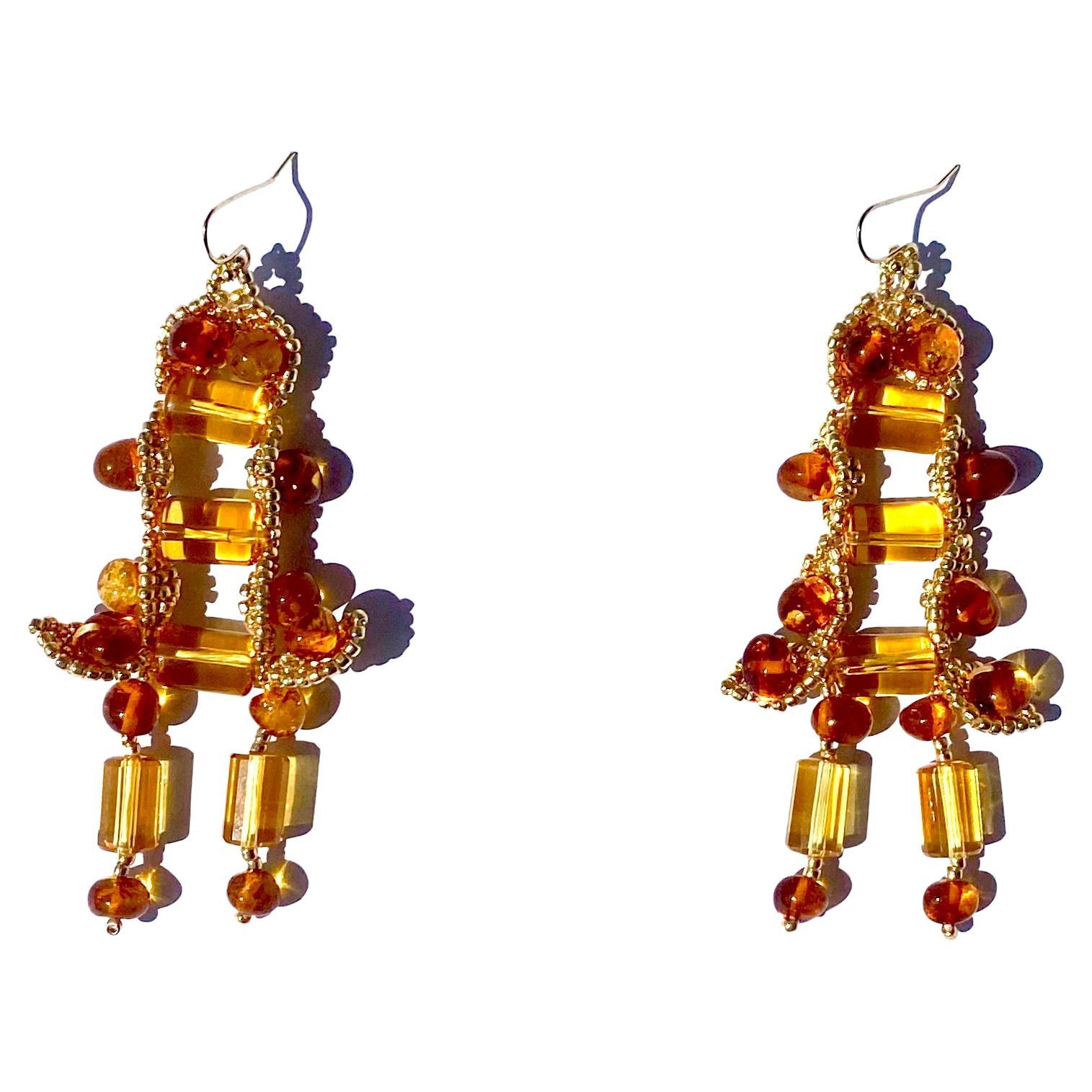 Feyja Goddess Citrine and Amber Earring For Sale