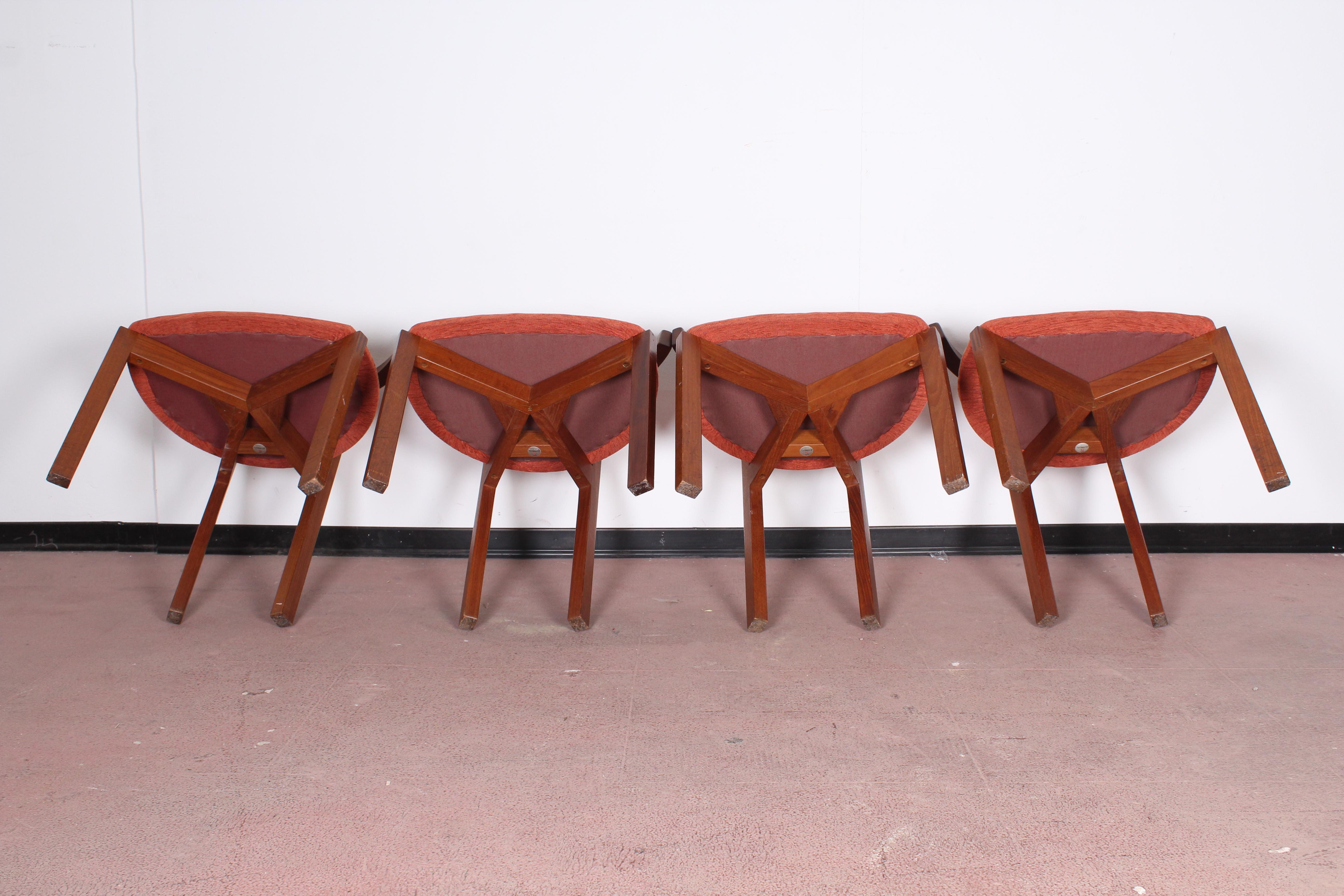  Midcentury Teak Wooden Chairs FF Caffrance 1960 Set of 4 5