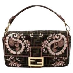 FF Embroidered Brown Jacquard Baguette
