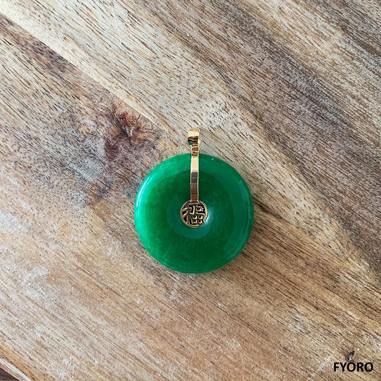 F.F. Fortune Green Jade Donut Pendant with 14K Solid Yellow Gold In New Condition For Sale In Kowloon, HK