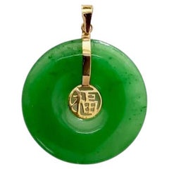 F.F. Fortune Green Jade Donut Pendant with 14K Solid Yellow Gold