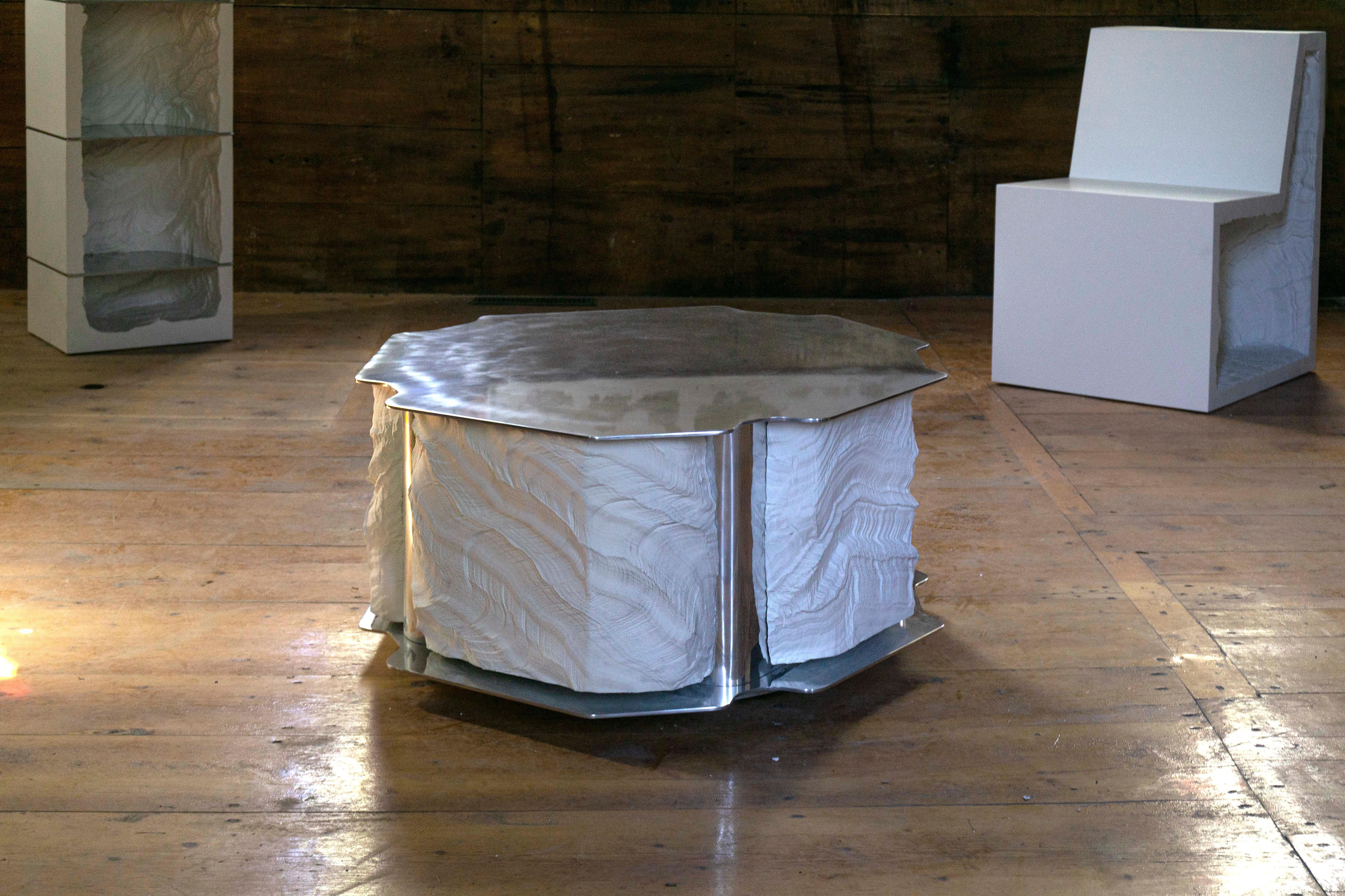 Future Fossils Low Table in Stoneware and Aluminum by Simon Johns For Sale 2