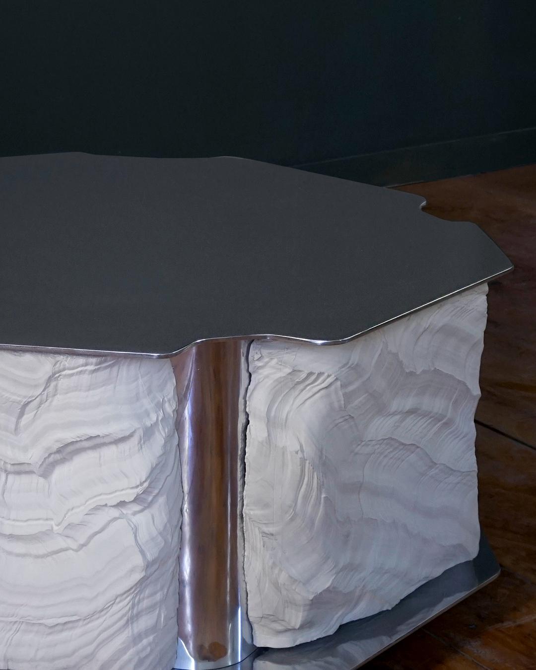 Contemporary Future Fossils Low Table in Stoneware and Aluminum by Simon Johns For Sale