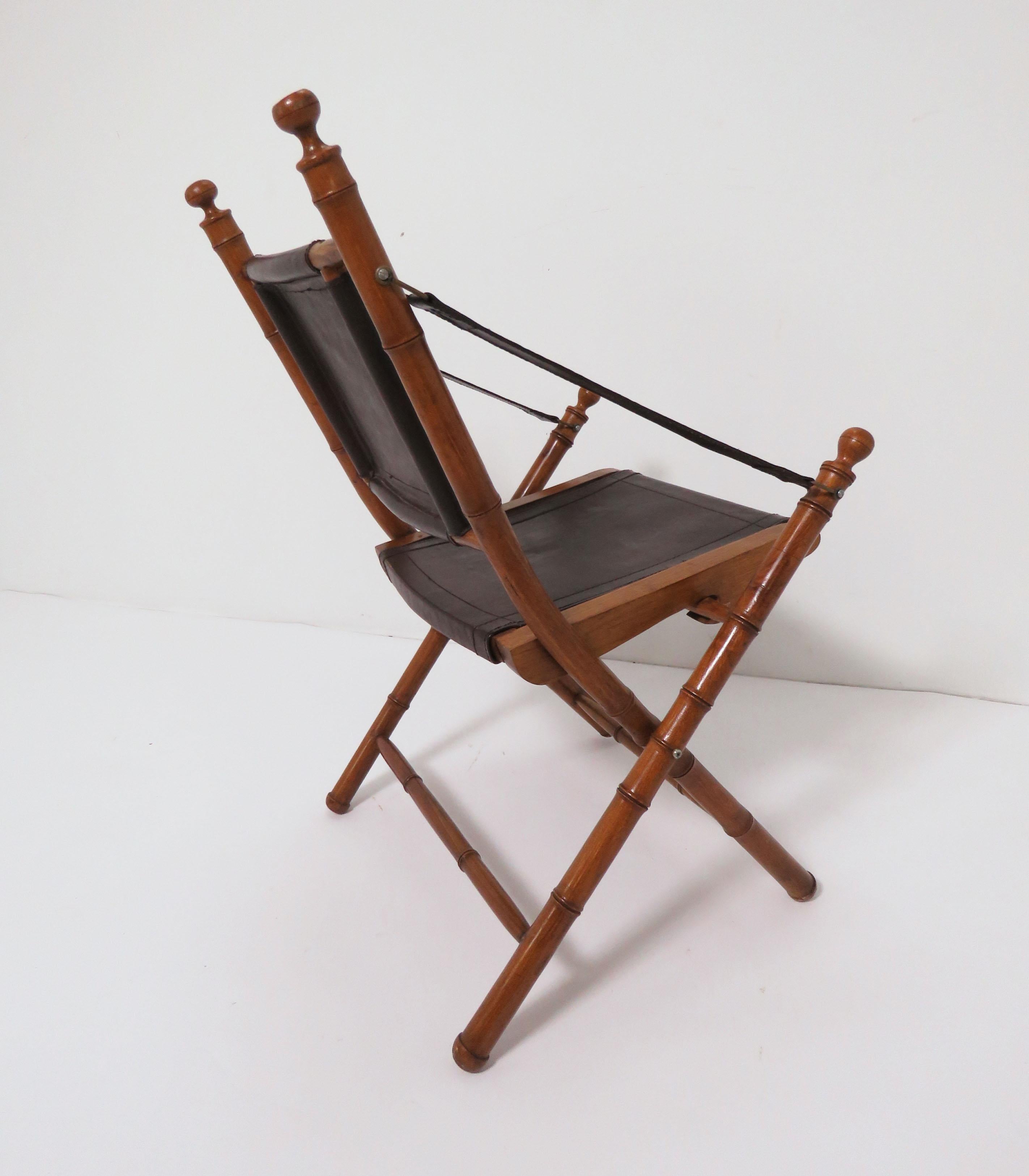 Silla de campaña plegable de bambú sintético, hacia 1960 en Bueno Estado en Peabody, MA