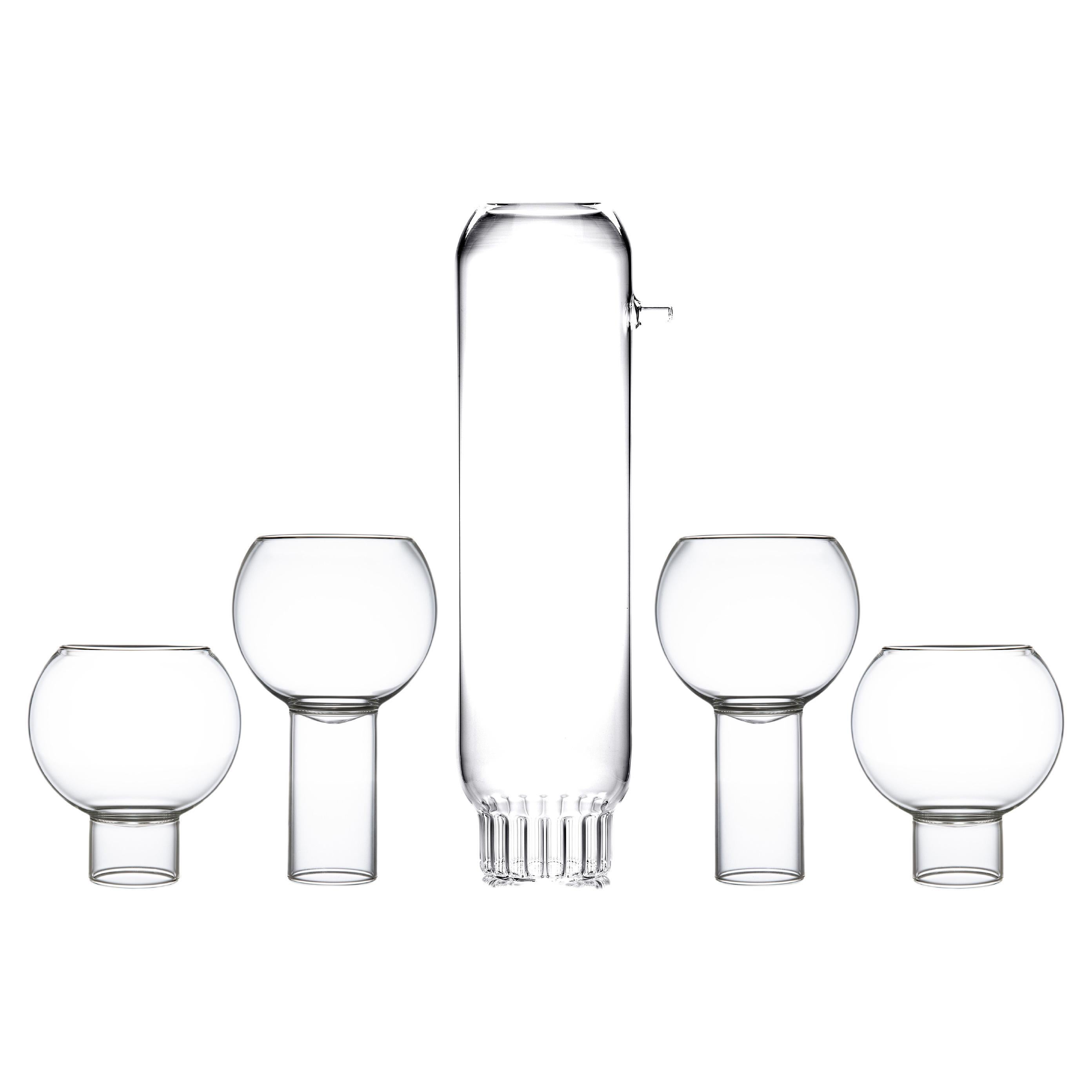 fferrone Contemporary Cocktail Carafe with 2 Low Medium & 2 Tall Medium glasses For Sale