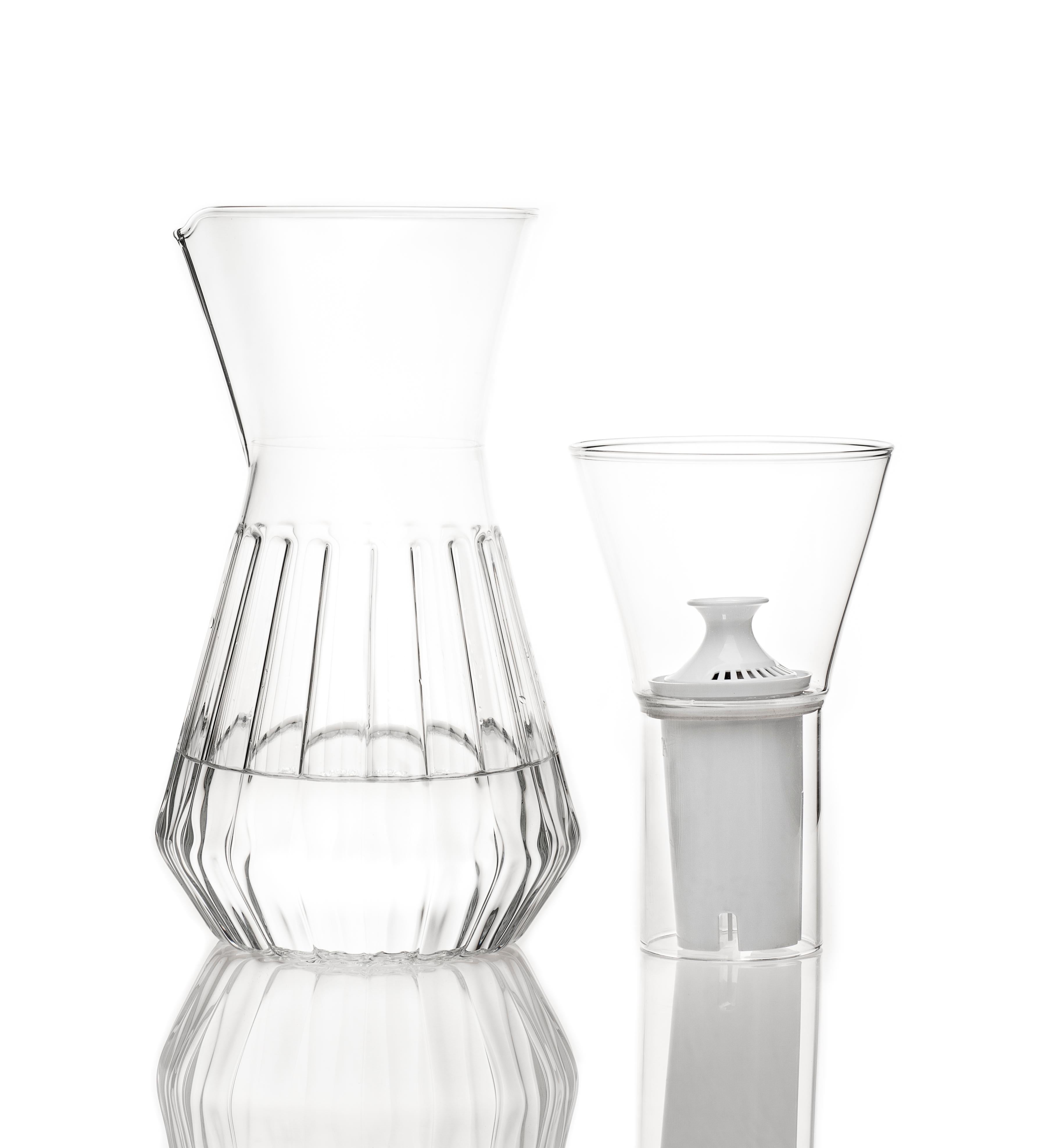 Hand-Crafted fferrone Contemporary Czech Fluted Talise Glass Water Filter Carafe Pitcher For Sale