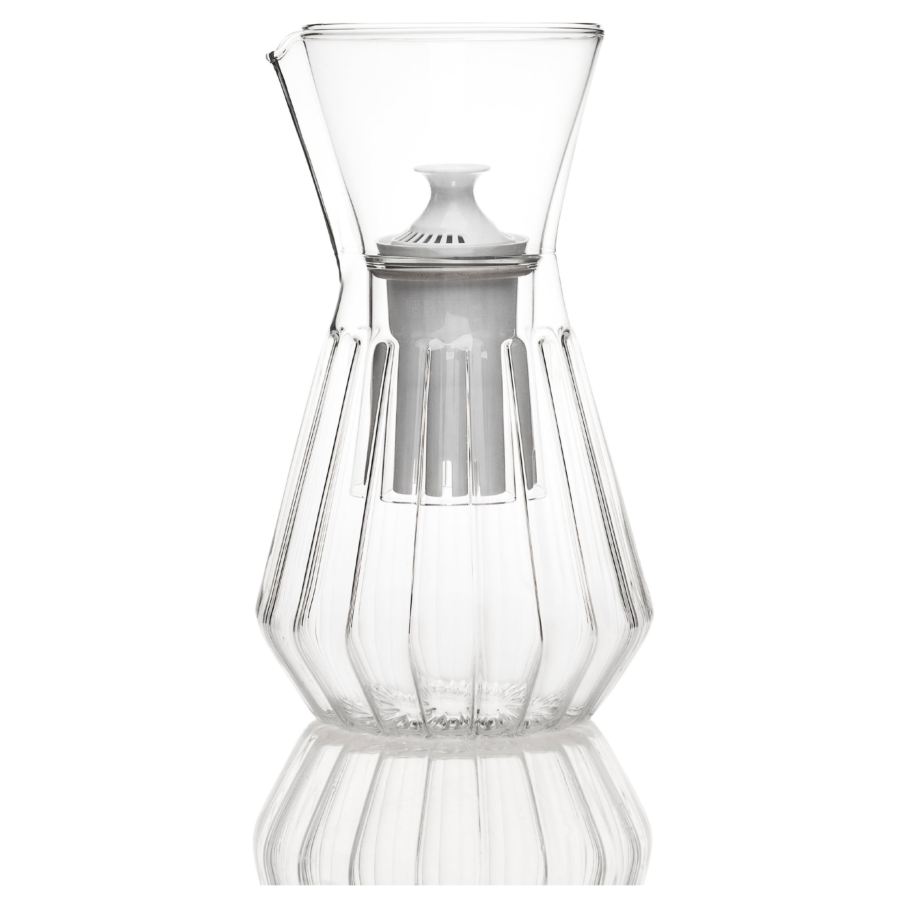 fferrone Contemporary Czech Fluted Talise Glass Water Filter Carafe Pitcher For Sale