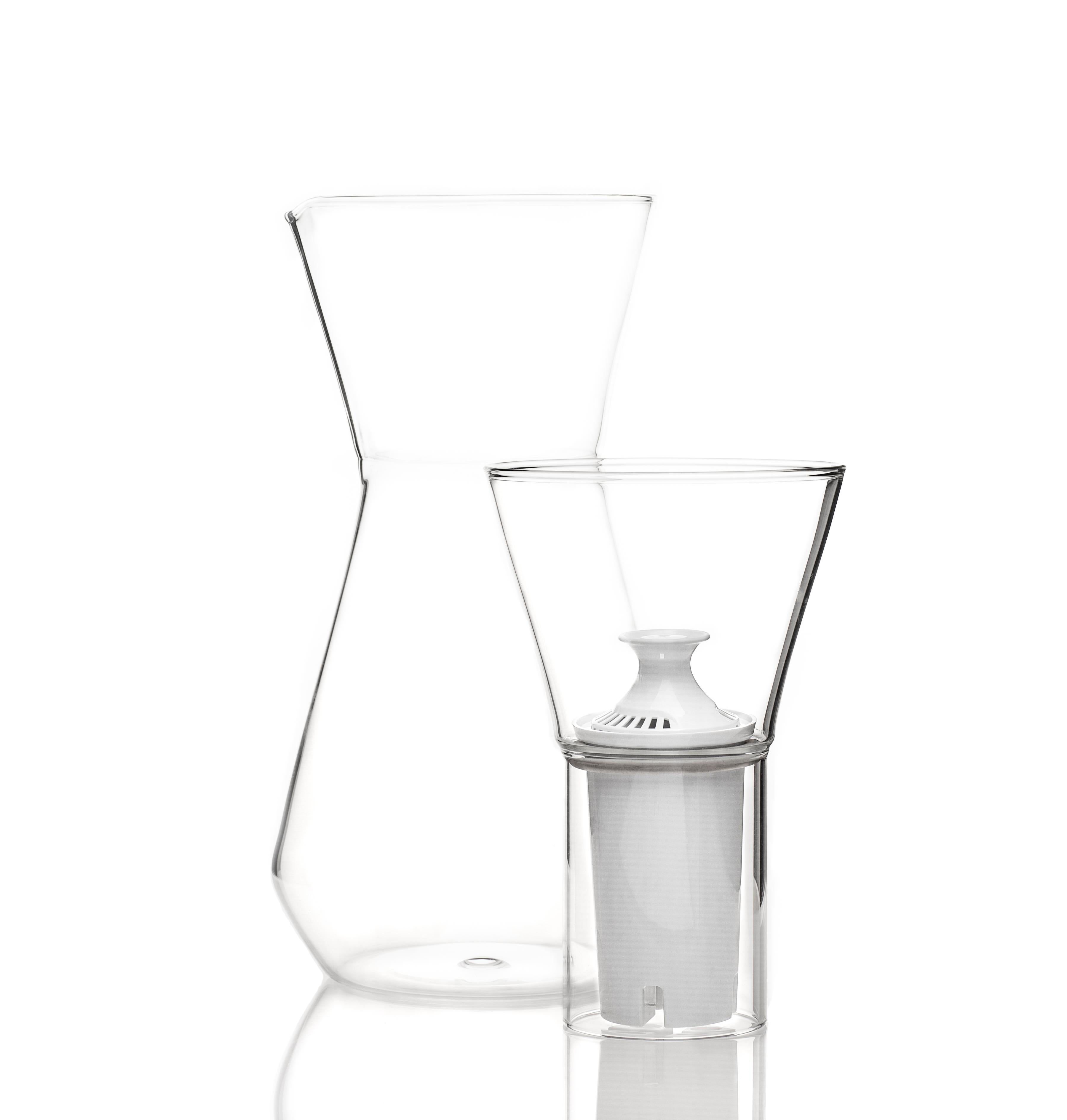 Hand-Crafted fferrone Contemporary Czech Minimal Talise Glass Water Filter Carafe Pitcher For Sale