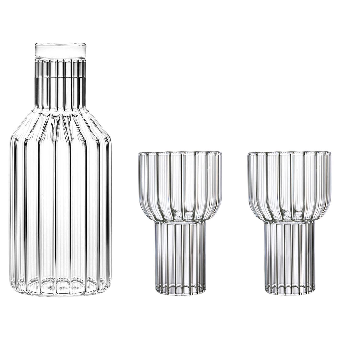 fferrone Contemporary  Decanter with two Wine Glasses 