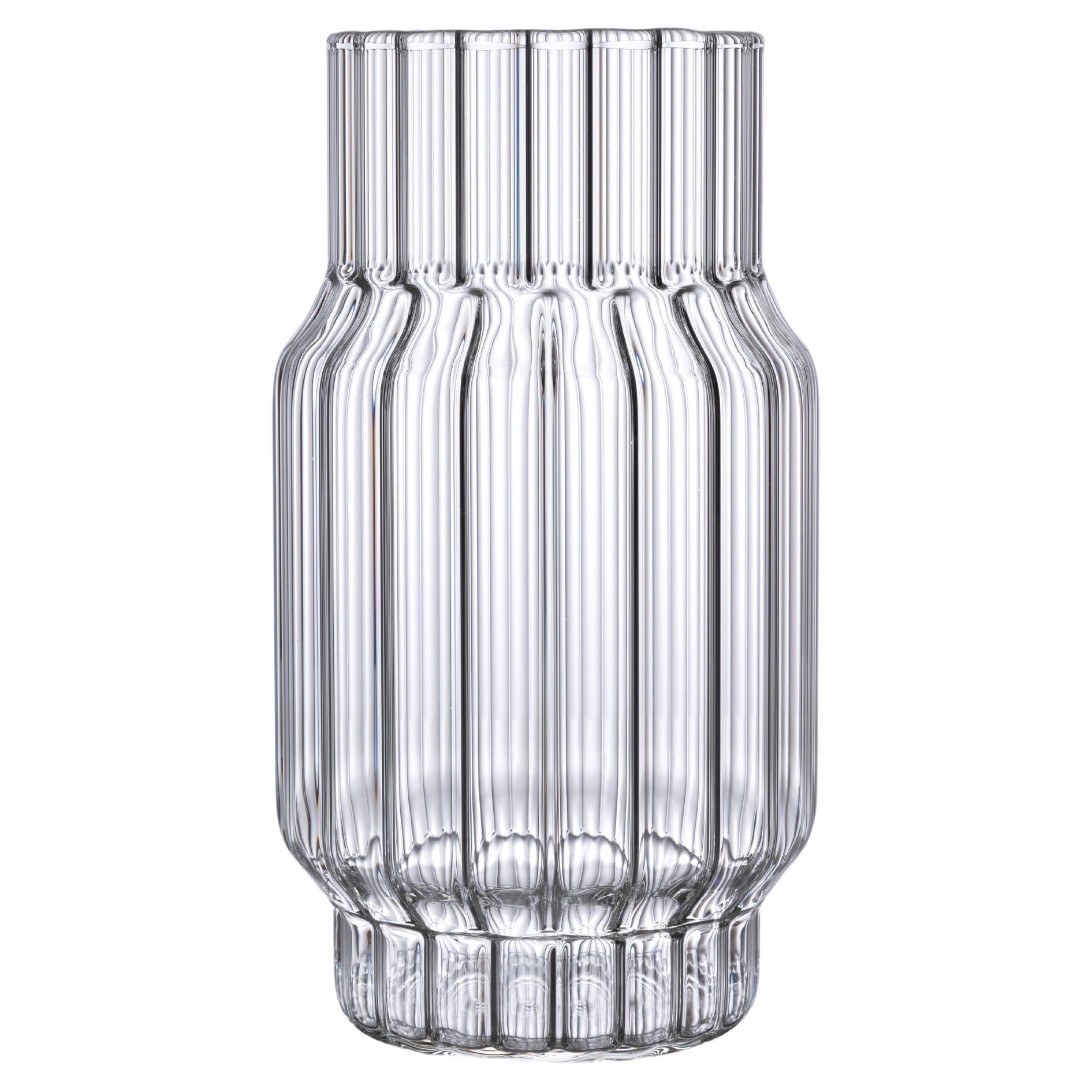 fferrone Contemporary Handcrafted Czech Fluted Glass Albany Medium Vase  For Sale