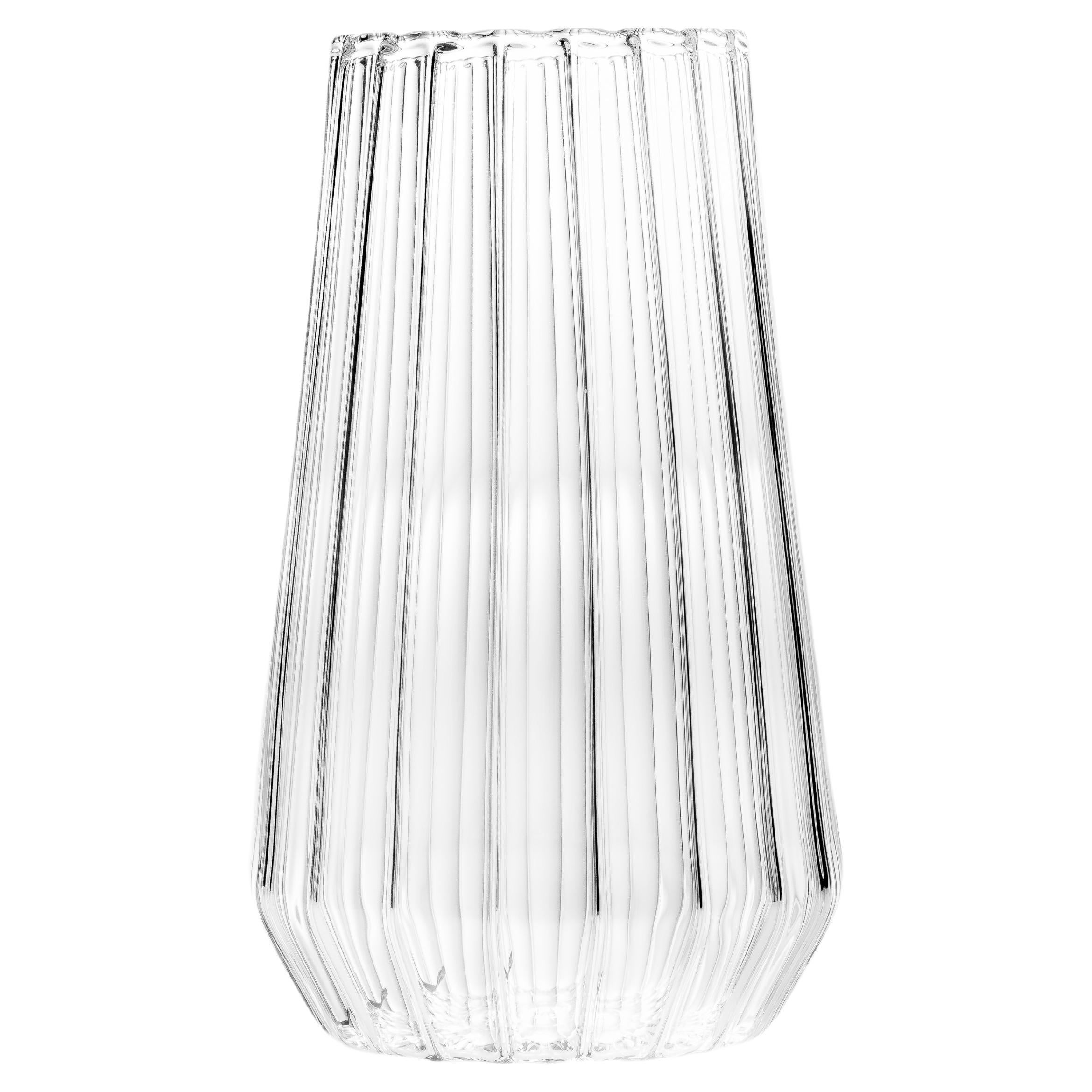 Fferrone Vase moyen contemporain en verre cannelé tchèque, fabriqué à la main 