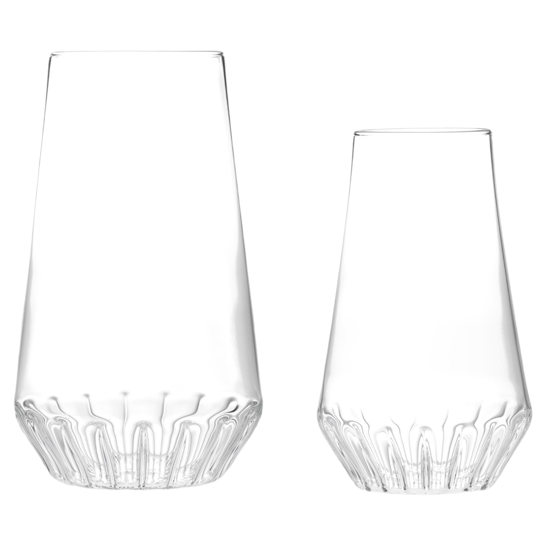 Fferrone Vases en verre clair contemporains, grands et moyens, fabriqués à la main en République tchèque 