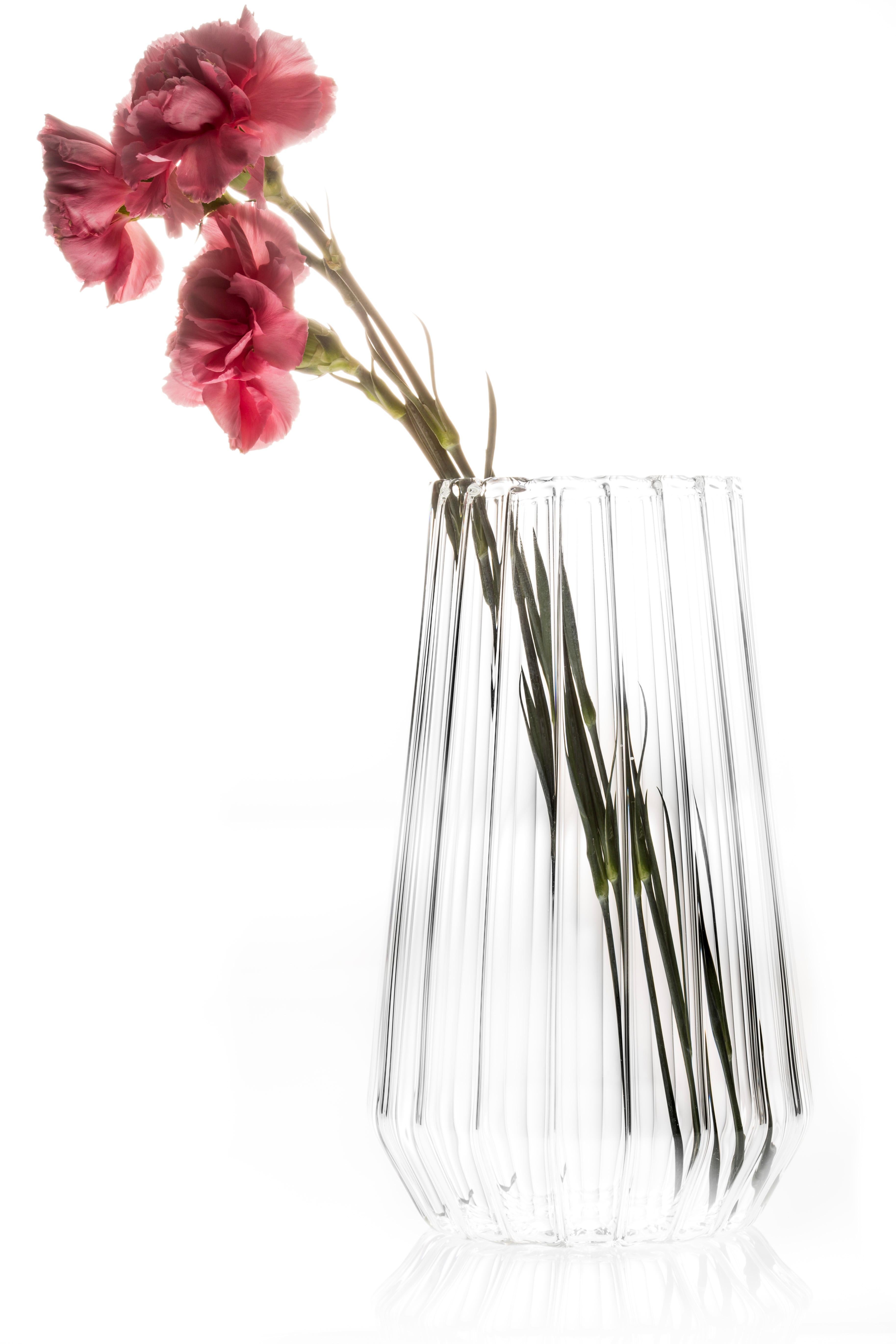 Modern fferrone Contemporary Handcrafted Czech Large & Medium Fluted Glass Vases For Sale