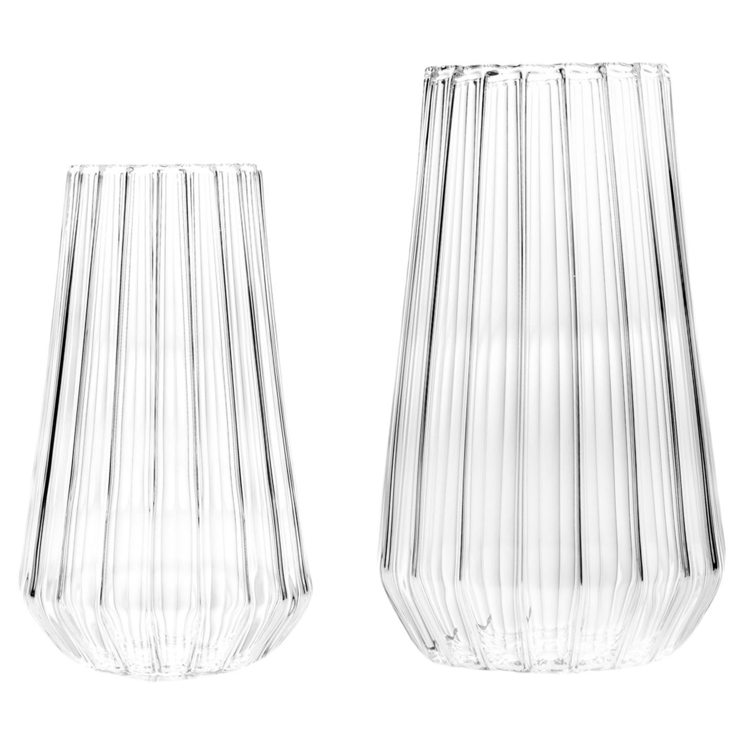 Fferrone Vases en verre cannelé tchèques contemporains, grands et moyens, fabriqués à la main