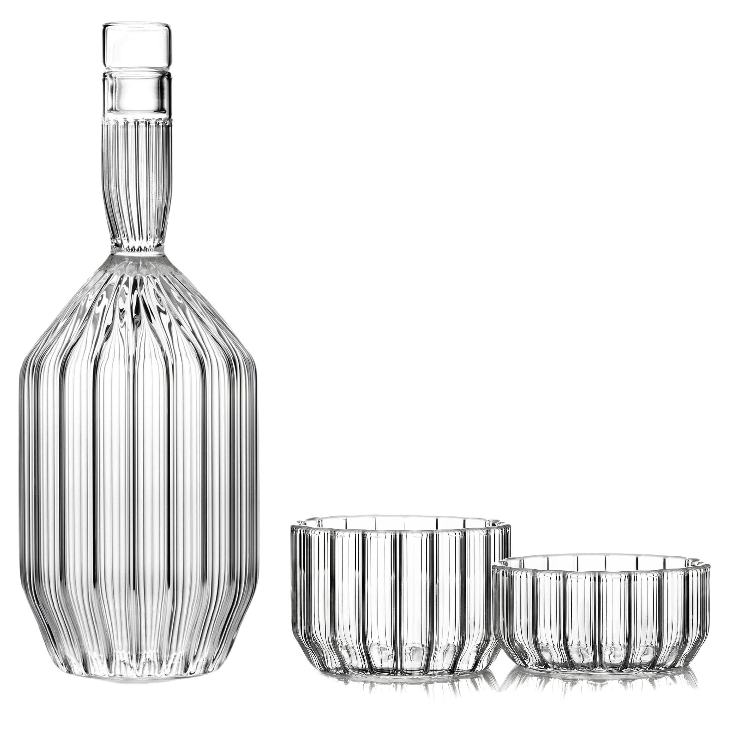 Fferrone Decanter da liquore contemporaneo con coppette da dito grandi e medie