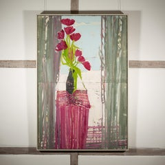 Crimson Tulip (Pink Studio, Open Door) - Contemporary Flower Still Life Painting