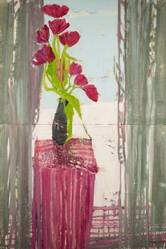 Crimson Tulip (Pink Studio, Open Door) - Contemporary Flower Still Life Painting