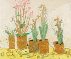 Curious Potting on Emperor's Gold, 2020 - Oil Painting of Flowers with Pink