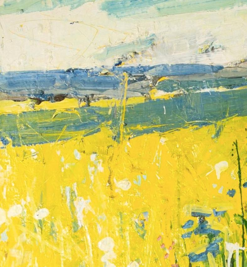 Prato su giallo cromo, 2018 - Pittura ad olio dittico di paesaggio giallo brillante - Landscape Painting Giallo di Ffiona Lewis