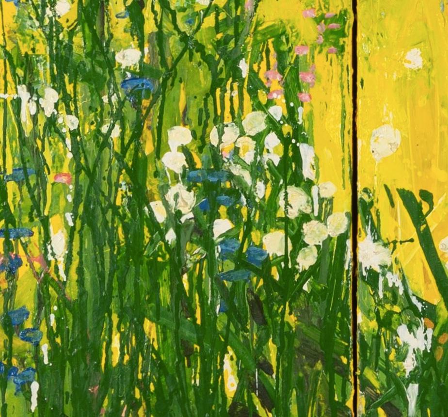 Prato su giallo cromo, 2018 - Pittura ad olio dittico di paesaggio giallo brillante 2
