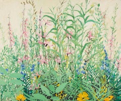 Banco de Primavera II (Escapadas), 2022 - Pintura al óleo de flores en verde y rosa