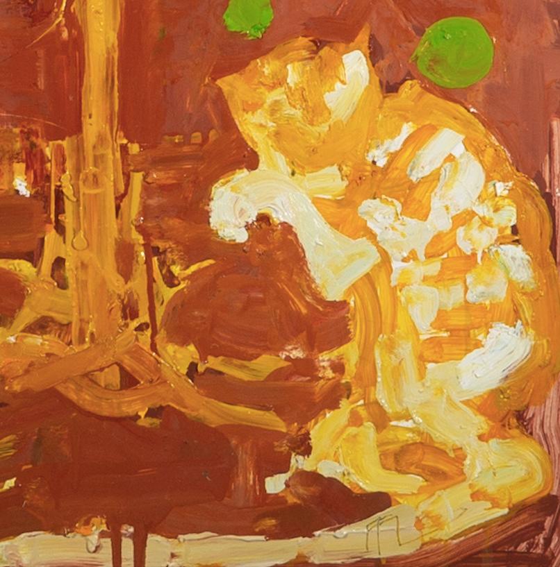 Studio (Interior), 2023 - Pintura al óleo naranja sobre tabla de yeso con plantas - Still-Life Painting Naranja de Ffiona Lewis