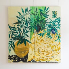 Summer Studio Plantings - Contemporary Still Life Oil Painting on Two Canvases