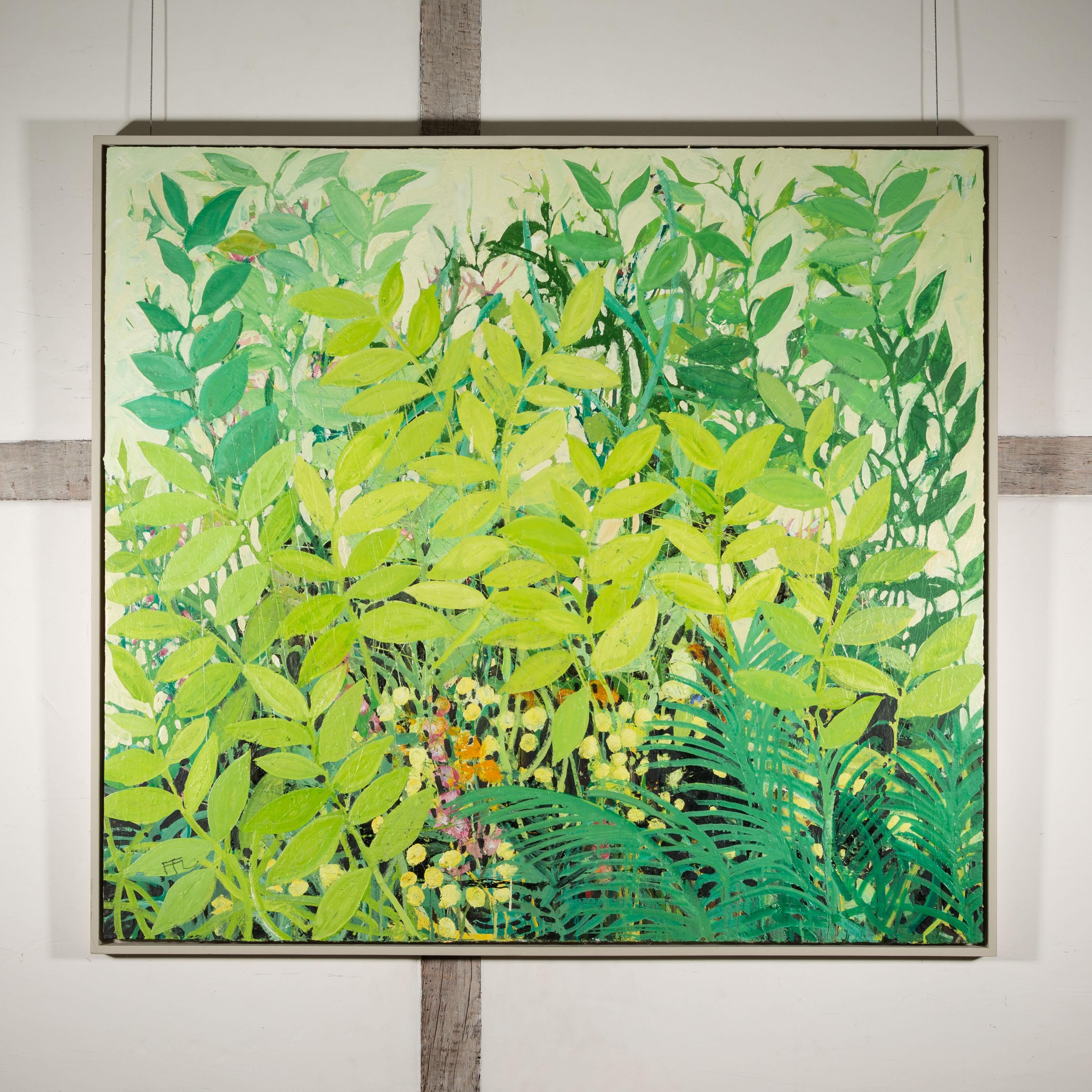 Bajo la pradera de Suffolk, 2023 - Pintura paisajística contemporánea de follaje verde - Painting de Ffiona Lewis