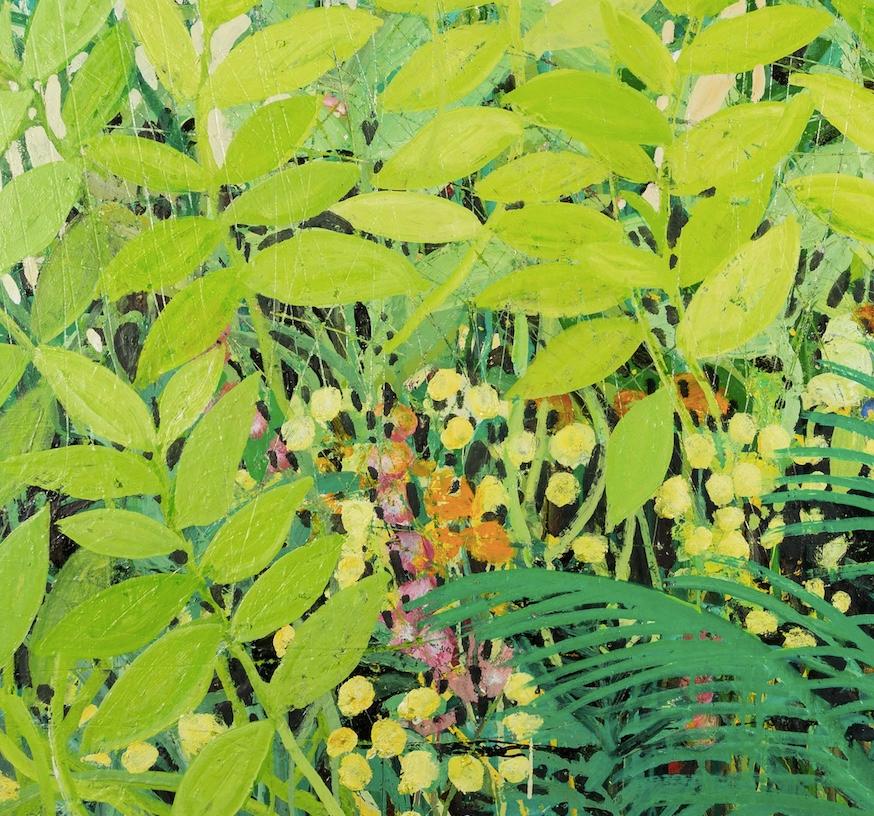 Bajo la pradera de Suffolk, 2023 - Pintura paisajística contemporánea de follaje verde - Landscape Painting Verde de Ffiona Lewis