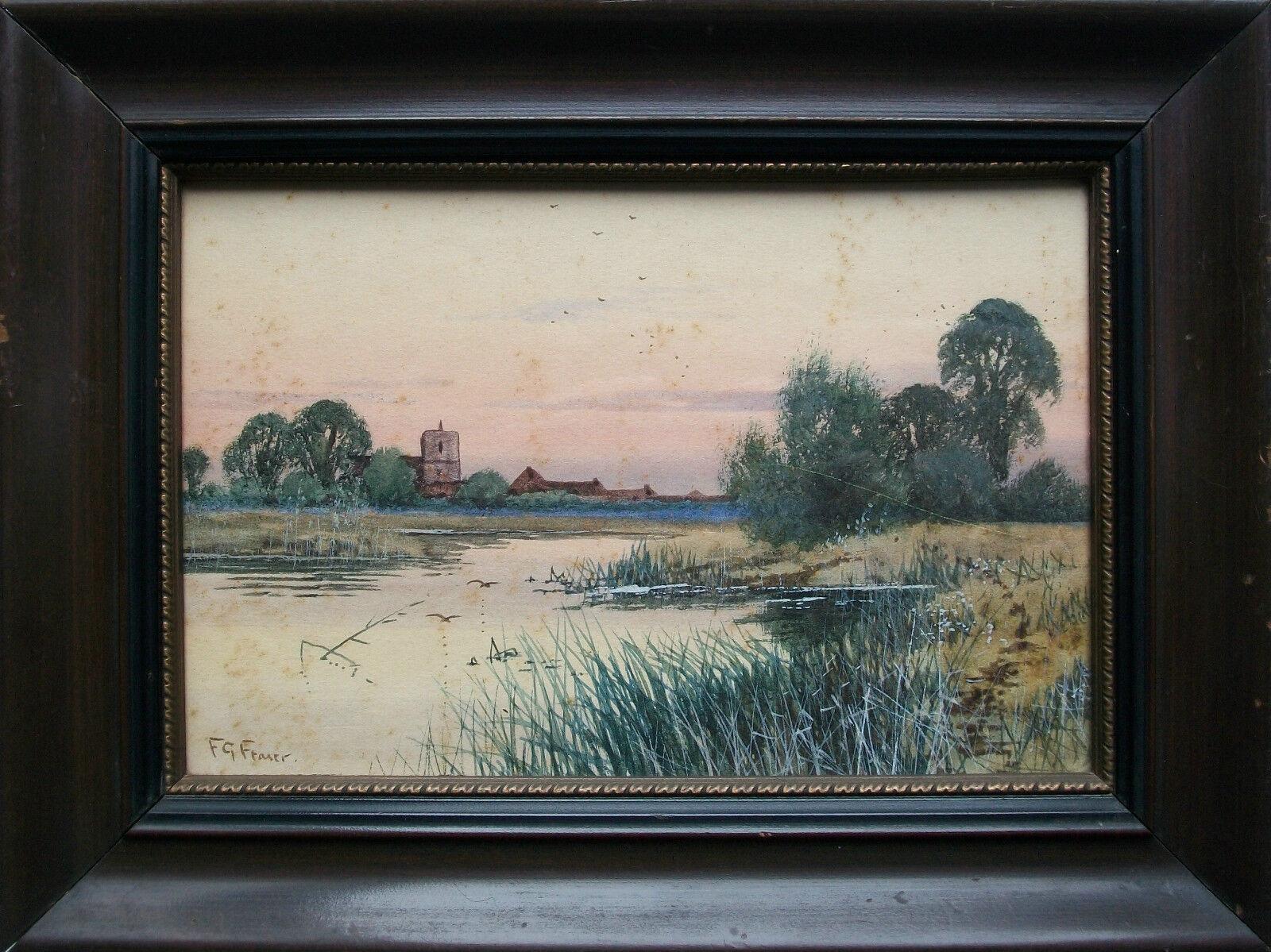 Country F.G. FRASER - Cambridge River View - Watercolor - Framed - U.K. - 19th Century For Sale