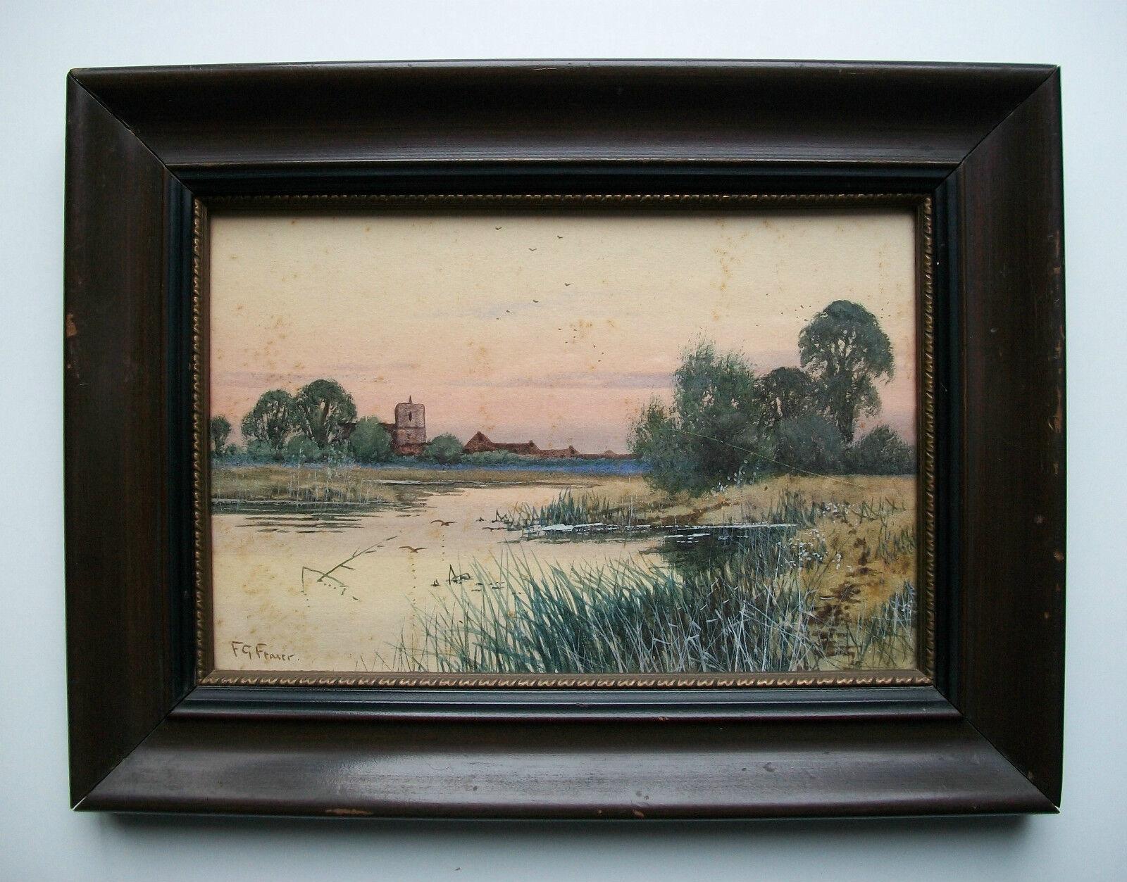 English F.G. FRASER - Cambridge River View - Watercolor - Framed - U.K. - 19th Century For Sale