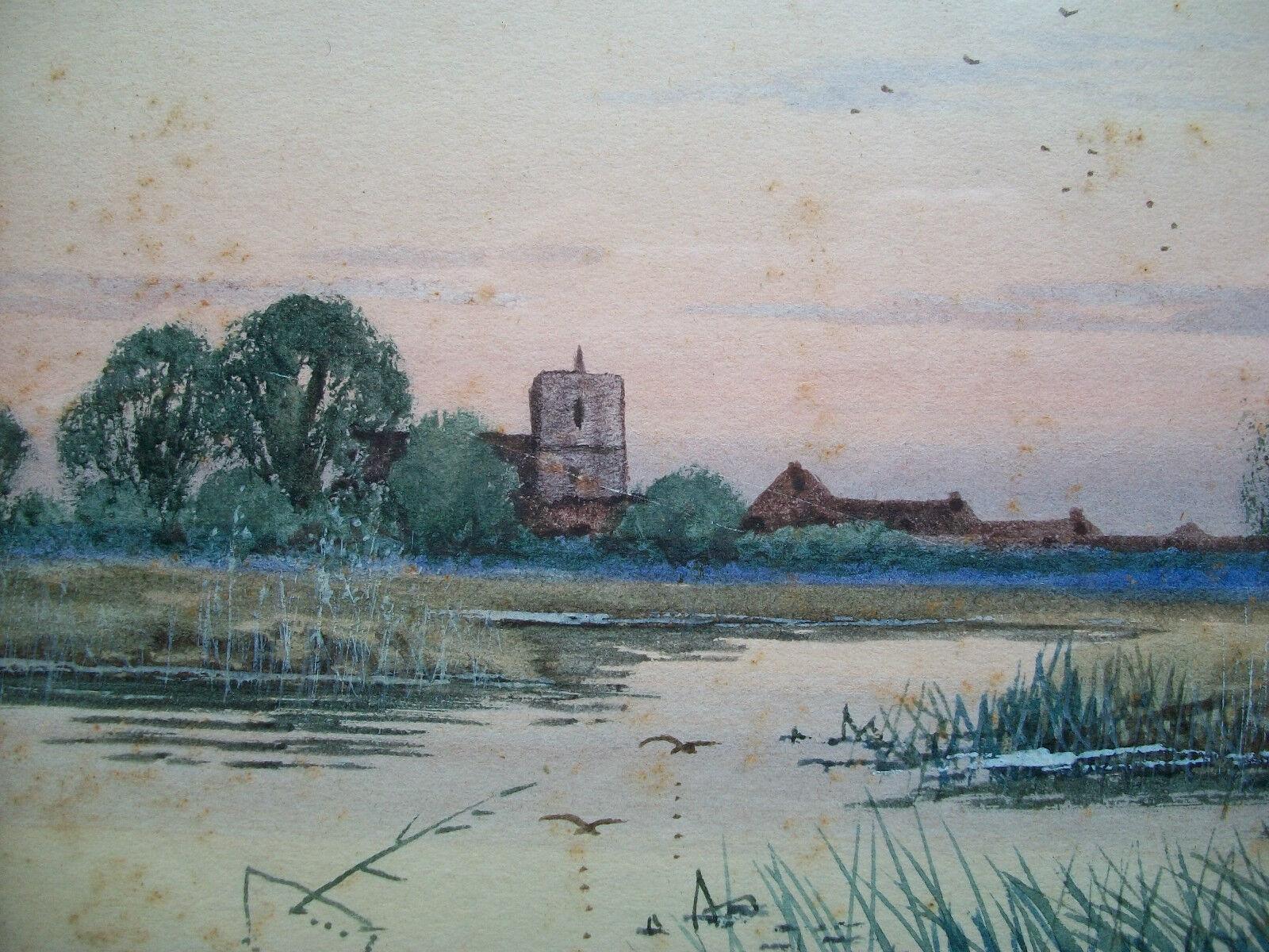 Hand-Painted F.G. FRASER - Cambridge River View - Watercolor - Framed - U.K. - 19th Century For Sale