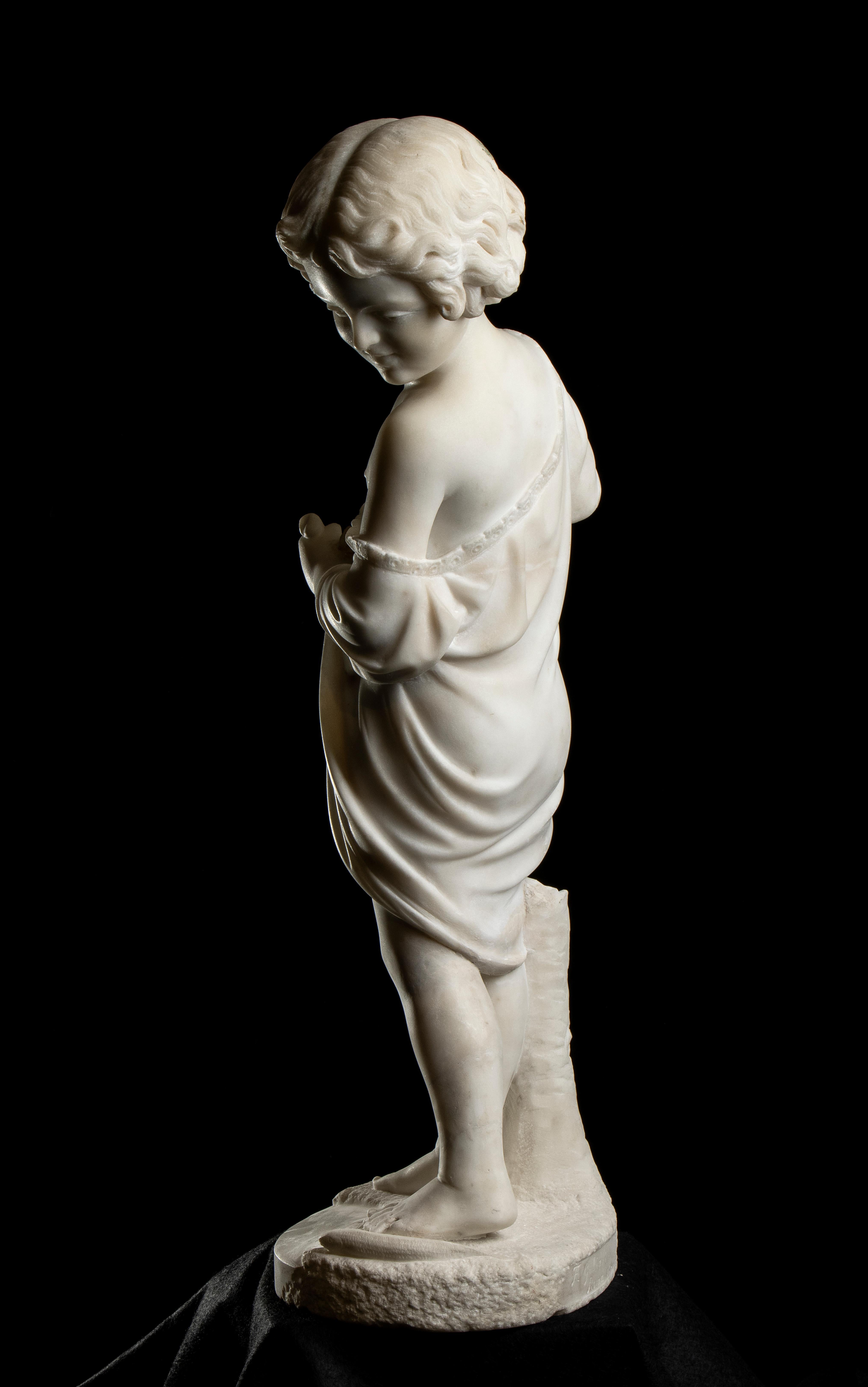 White Marble Italian Sculpture of Young Fisherman Signed And Dated Guliani 1871 For Sale 2