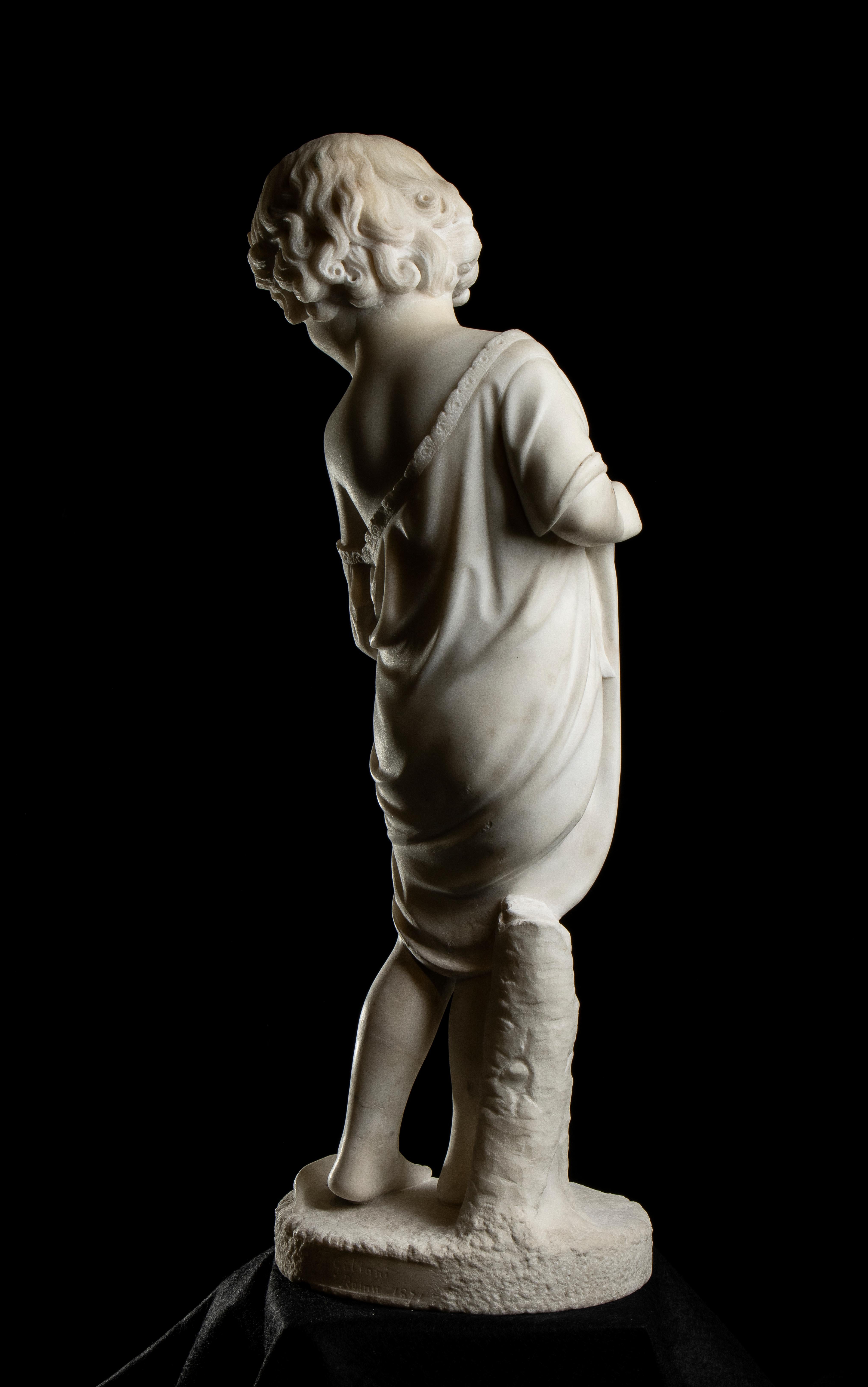 White Marble Italian Sculpture of Young Fisherman Signed And Dated Guliani 1871 For Sale 4